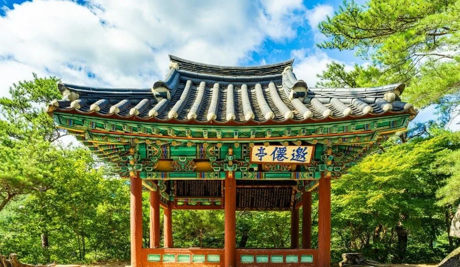 숲 사이에 자리한 요선정 정자 정면