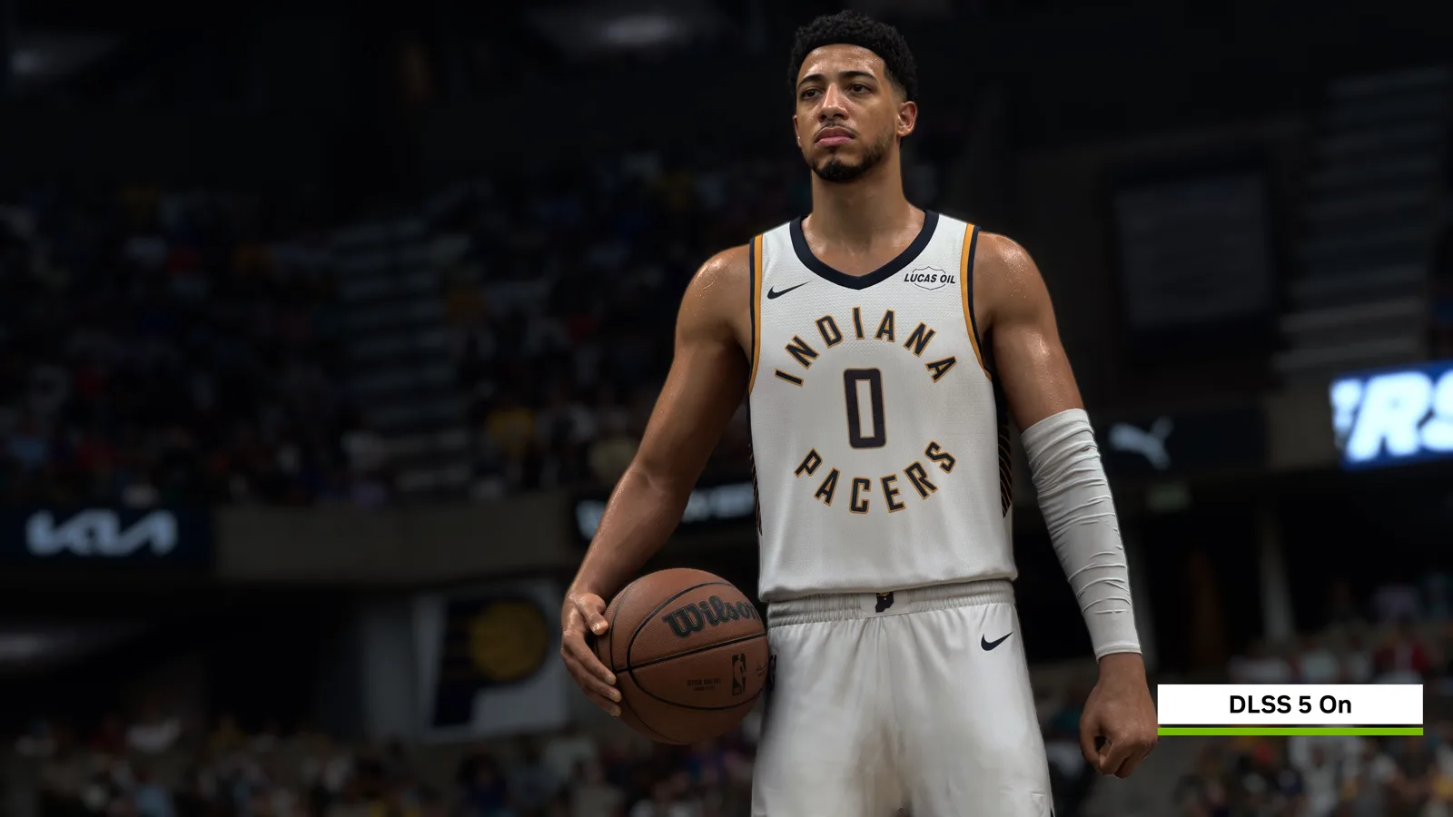 유출 사고의 근원이 된 NBA 2K27 빌드에서 DLSS 5를 적용한 화면