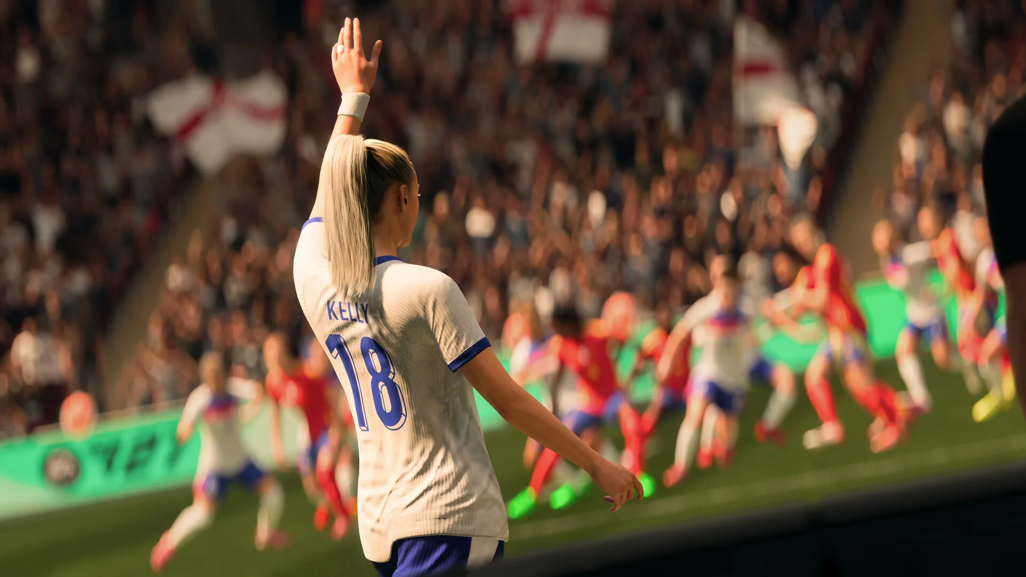 골 세리머니를 하는 EA SPORTS FC 27의 잉글랜드 여자 대표팀 선수