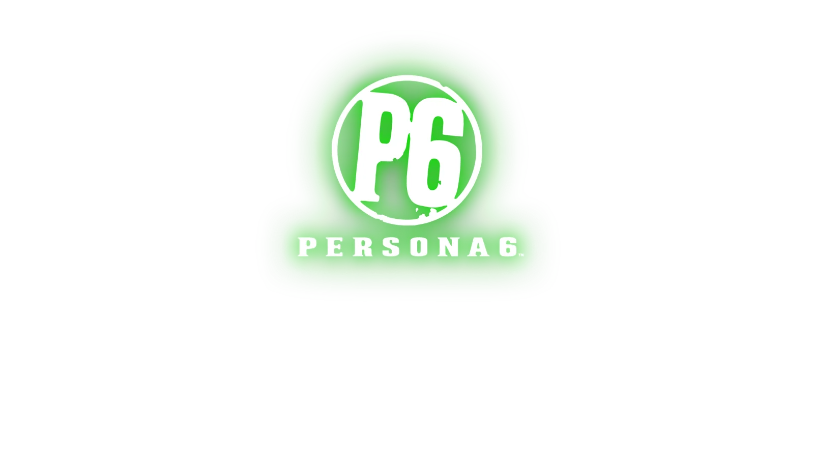 페르소나 6 로고 심볼 - 빛나는 초록색 윤곽선으로 그려진 P6 PERSONA 6 로고, 검은 배경