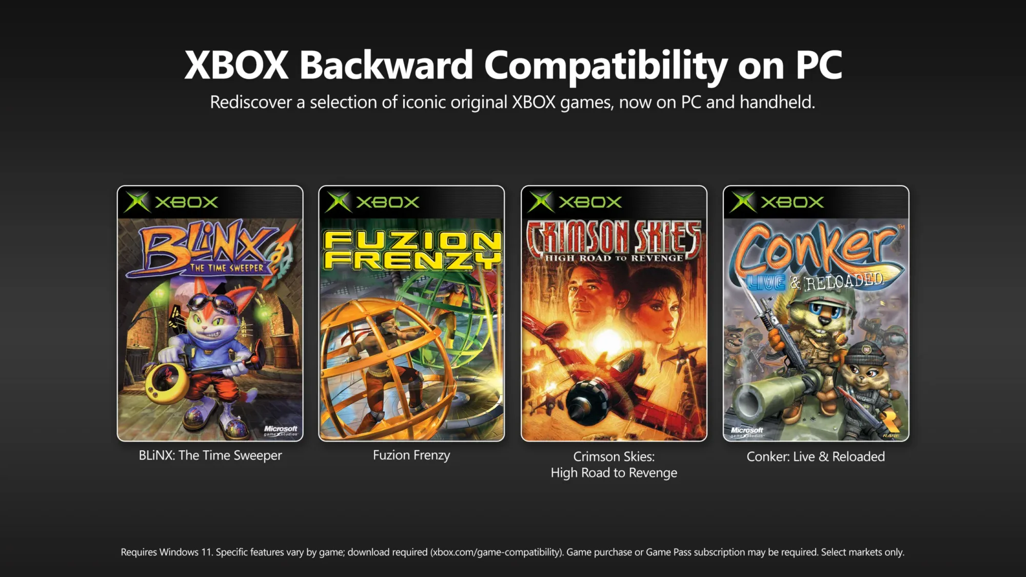 블링스, 퓨전 프렌지, 크림슨 스카이즈, 컨커 4종의 오리지널 Xbox 박스아트